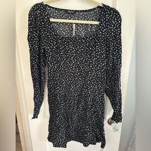 Madewell black long sleeve cotton blend dress NWT tiny flowers size xs 00 retro